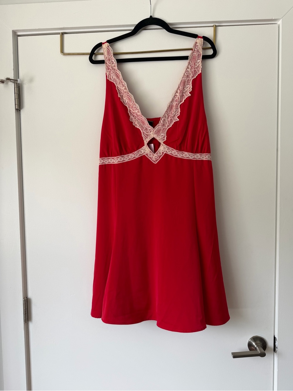 Lace-Trim Red Chemise Nightdress